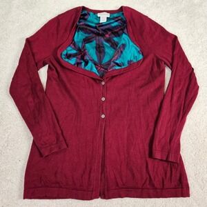 Soft Surroundings Burgundy Red Angora Blend Cardigan Teal Lining‎ S Feminine